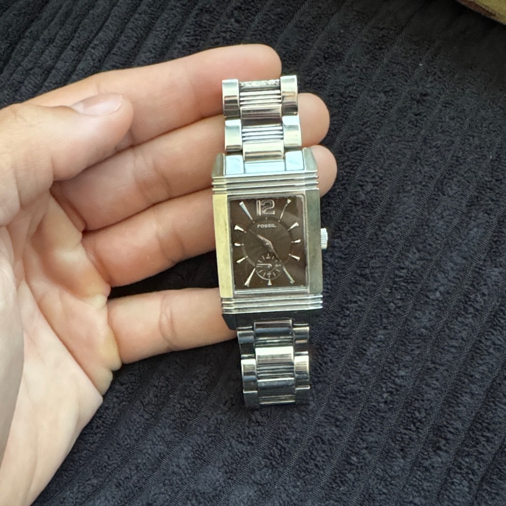 Fossil Silver and Brown Rectangular Timepiece
